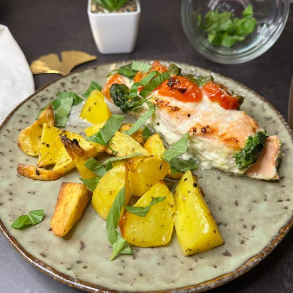 Rahm-Lachs mit Spinat aus dem Airfryer von Pamperedchef